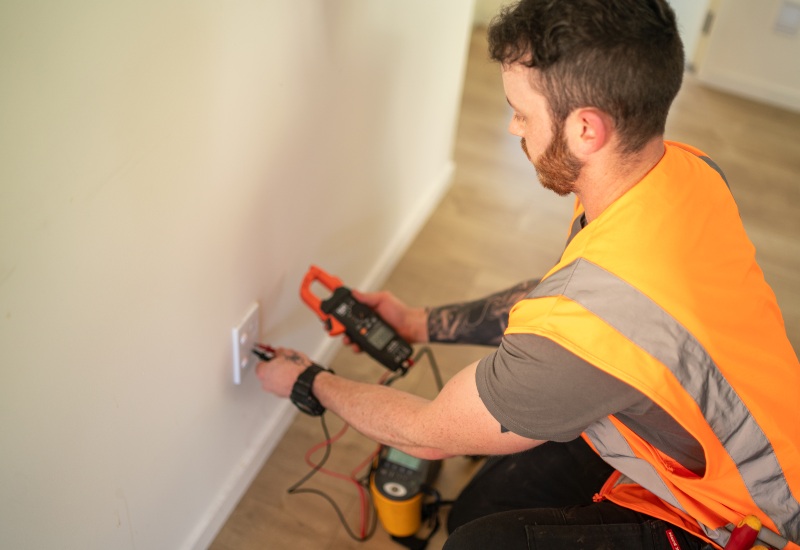 An Electrician Checking the Electrical Outlet with Multimeter in Port St. Lucie, FL